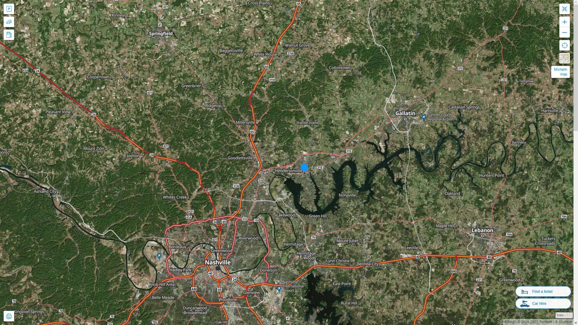 Hendersonville Tennessee Highway and Road Map with Satellite View